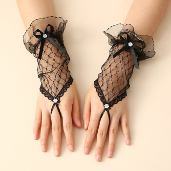 one pair new halloween lace bow-knot decor gloves(length:18cm)