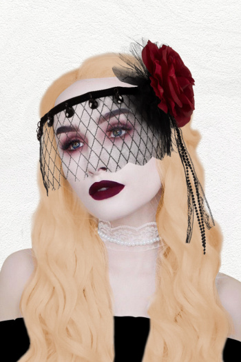 three pcs halloween dance party mesh rhinestone 3d flower hair band