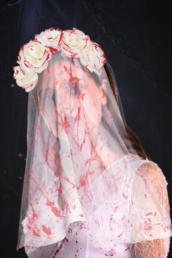 three pcs halloween dance party ghost bride cosplay mesh hair hoop