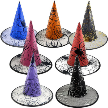 two pc halloween dance party 7 colors spider mesh witch cosplay hat 57cm