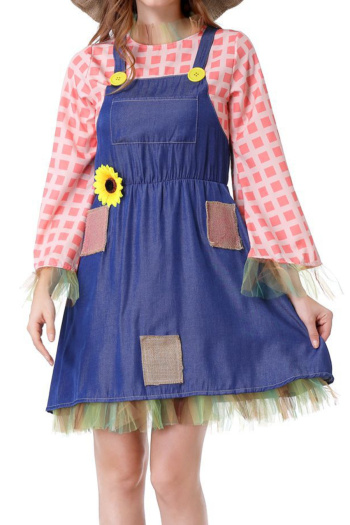 halloween non-stretch scarecrow witch stage costumes(with hat)