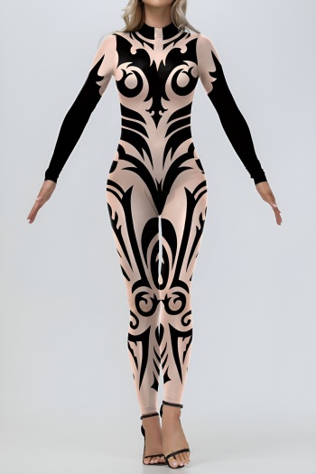 halloween dance party slight stretch graphic printing skinny jumpsuit costume