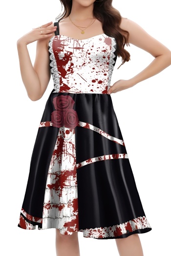 halloween plus size slight stretch blood and flower printing dress costume
