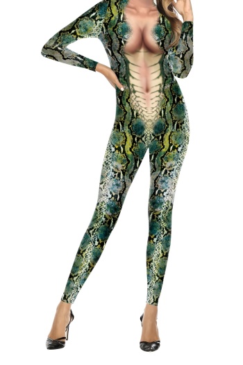 halloween sexy women stretch snake printing skinny jumpsuit costume