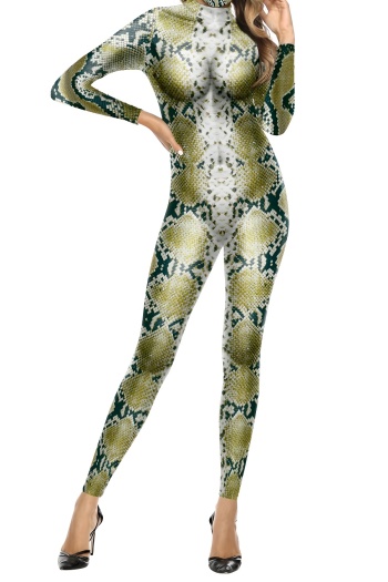 halloween sexy lady stretch snake printing skinny jumpsuit costume