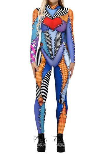 halloween adult slight stretch graphic print cosplay skinny jumpsuit costume#9#
