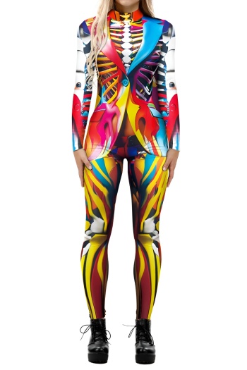 halloween adult slight stretch graphic print cosplay skinny jumpsuit costume#12#