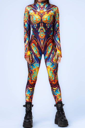 halloween plus size stretch graphic print cosplay thumb hole jumpsuit costume#4#