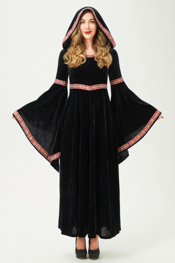 halloween retro slight stretch witch cosplay hooded maxi dress costume