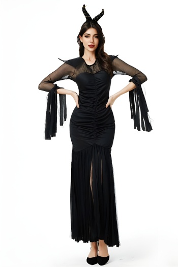 halloween gothic slight stretch cosplay maxi dress with headdress