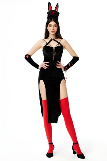 halloween slight stretch cosplay dress with headdress & sleeves(no stockings)
