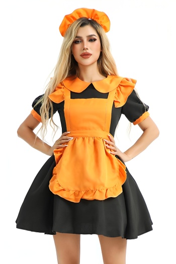 halloween stretch maid cosplay mini dress & apron & headdress(no stockings)