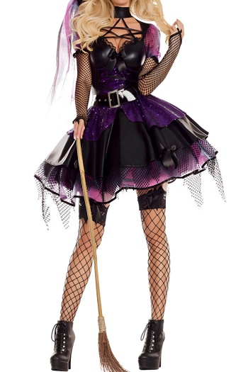halloween slight stretch dark witch costumes(with belt&hat,no stockings)