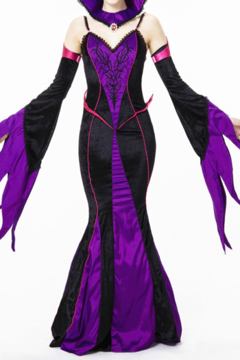 halloween non-stretch witch costumes(with sleeve&neck ring&hat)