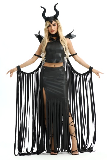 halloween gothic slight stretch pu leather queen cosplay four-piece costume