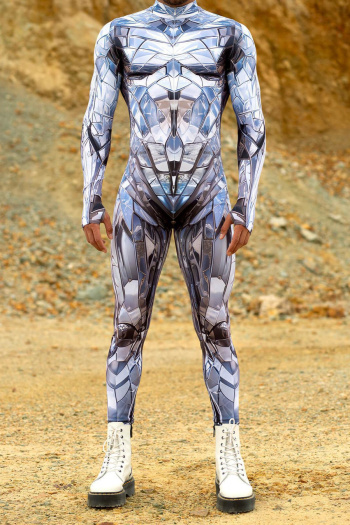 halloween plus size men slight stretch graphic print skinny jumpsuit costume#1#