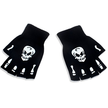 one pair halloween new luminous knit skull gloves(length:16cm) #d