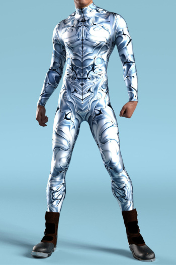 halloween plus size men slight stretch graphic print skinny jumpsuit costume#2#