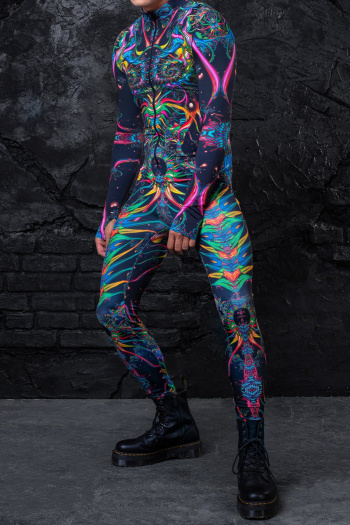 halloween plus size men slight stretch graphic print skinny jumpsuit costume#4#
