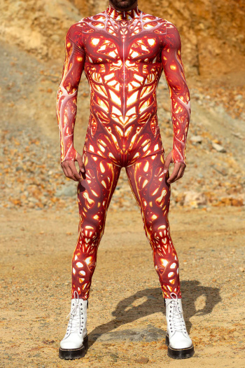 halloween plus size men slight stretch graphic print skinny jumpsuit costume#5#