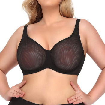 sexy plus size slight stretch see through mesh gathered bra(no nipple covers)