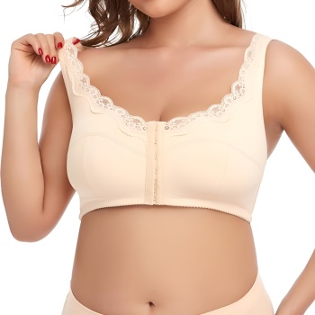 sexy plus size slight stretch lace stitching hook buckle gathered bra