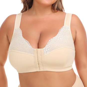 sexy plus size slight stretch lace stitching 3/4 cup hook buckle gathered bra