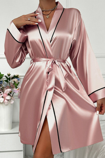 simple non-stretch imitation silk with belt nightgown sleepwear