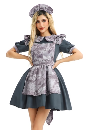 halloween slight stretch maid cosplay three-piece costume