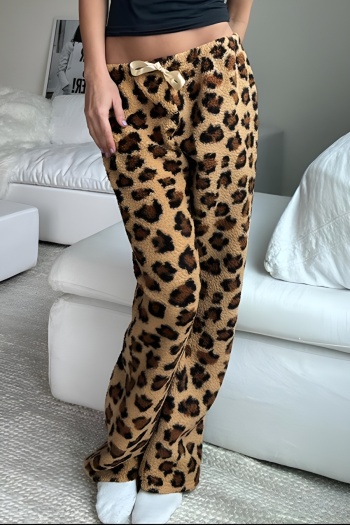 stylish slight stretch leopard teddy velvet straight loungewear pants