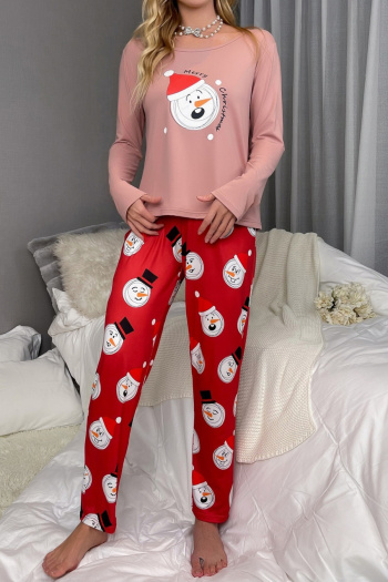 casual slight stretch christmas santa claus printing loungewear