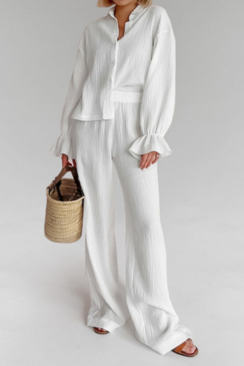 casual non-stretch solid color cotton long-sleeved pants set loungewear