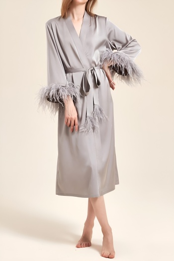 non-stretch detachable feather decor with belt nightgown(size run small)