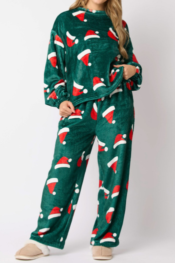 plus size non-stretch flannel christmas santa hat batch printing loungewear
