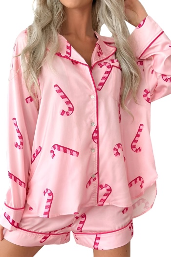 plus size non-stretch satin christmas cane candy batch printing sleepwear