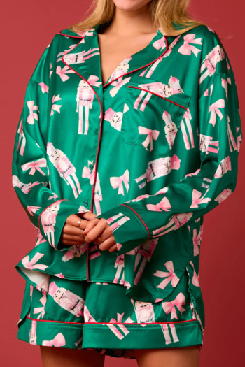 plus size non-stretch satin guard bow batch printing sleepwear