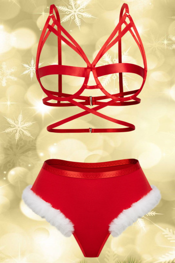 christmas sexy slight stretch hollow two-piece set