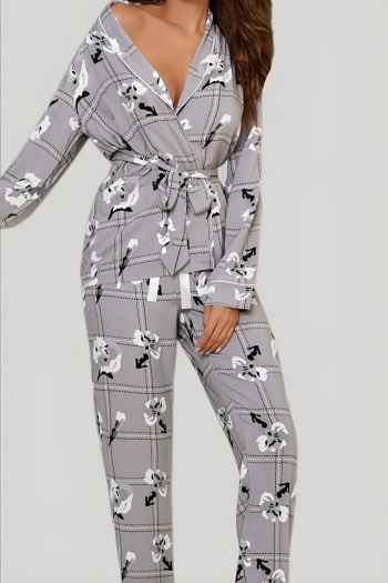 stylish non-stretch checkered printing top & pants set with belt