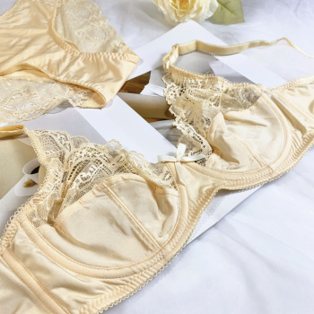 plus size slight stretch lace trim with underwire bras sets#2