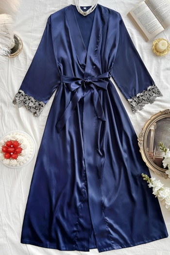 cozy non-stretch embroidery patchwork imitation silk with belt sleepwear