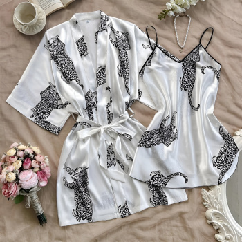 stylish non stretch leopard sling two pieces sets sleepwear (with belt)