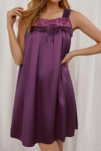 non-stretch satin lace trim sling sleepwear(size run small)