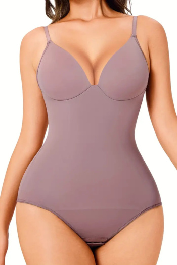 sexy plus size high slight stretch pure color backless sling bodysuit shapewear
