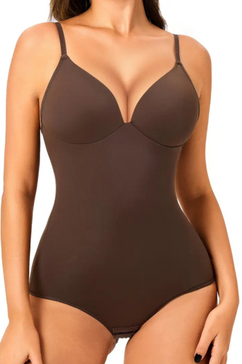 sexy plus size high slight stretch solid color backless sling bodysuit shapewear
