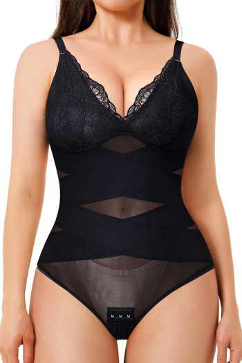 sexy plus size slight stretch see through lace bodysuit tummy control shapewear