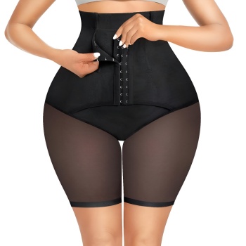 sexy plus size stretch high waist 3-row hook tummy control shorts shapewear