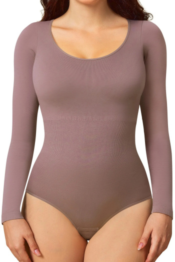 stylish plus size high stretch pure color seamless shapewear bodysuit