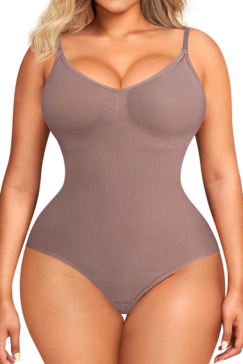 stylish plus size high stretch pure color tummy control shapewear bodysuit