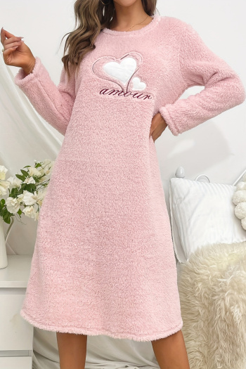 non-stretch flannel heart embroidery crew neck loungewear