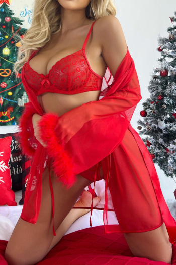 sexy slight stretch lace fuzzy decor with underwire three-piece set
